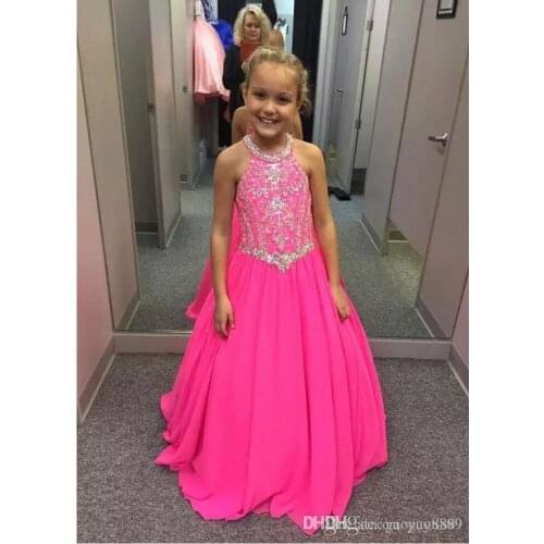 Fuchsia Little Girls Pageant Dresses Beaded Crystals Kids Toddler Flower Prom Party Gowns for Weddings Custom Made