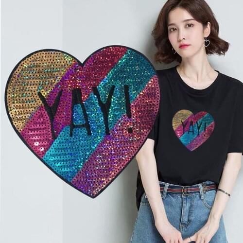 Rainbow Love Sequin Patches for Kids Women Clothes DIY Stripes Iron on Appliques Thermo Clothing Embroidery Heart Badges