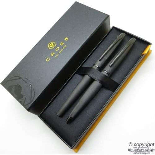 Cross ATX Brushed Black Fountain Pen + Ballpoint Pen Set | Cross Pen | İsme Special Pen