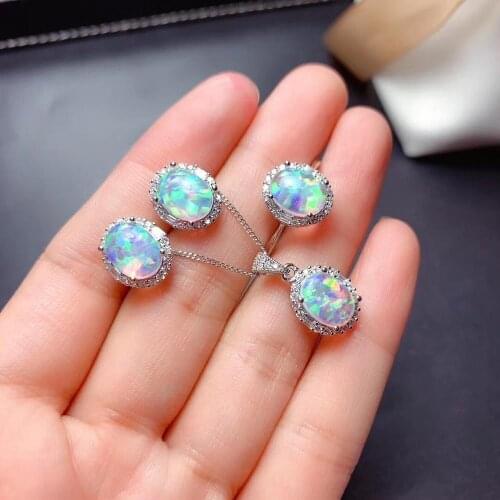 The Best Gift For your mother Opal Set 925 sterling silver Real and Natural Opal Set 1pc Ring,2pcs Earring,1pc Pendant