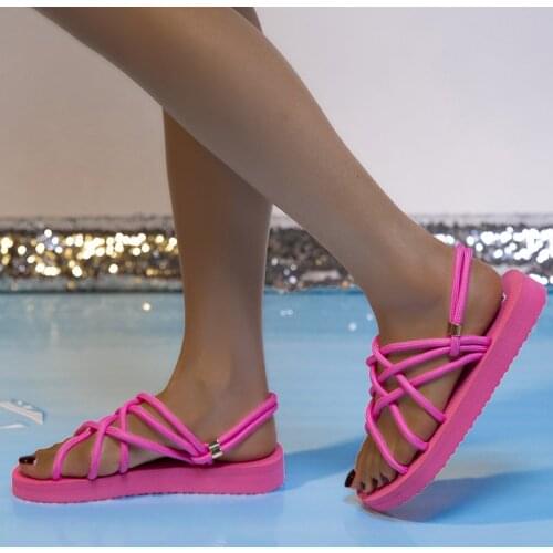 2021 Summer Sandals for Woman Shoes Braided Rope Beach Shoes Open Toe Ladies Beach Sandals Flat Shoes Women Non-slip Flip Flop