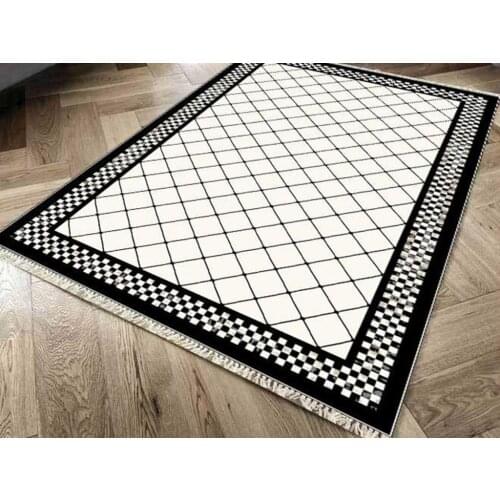 Slip-resistant Outsole Digital Print Velvet Carpet Checkers Gray 80x200 cm