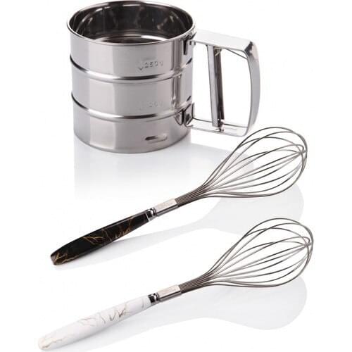 QueenS Kitchen Steel Flour Sifter & 2 Pcs Lux Beater