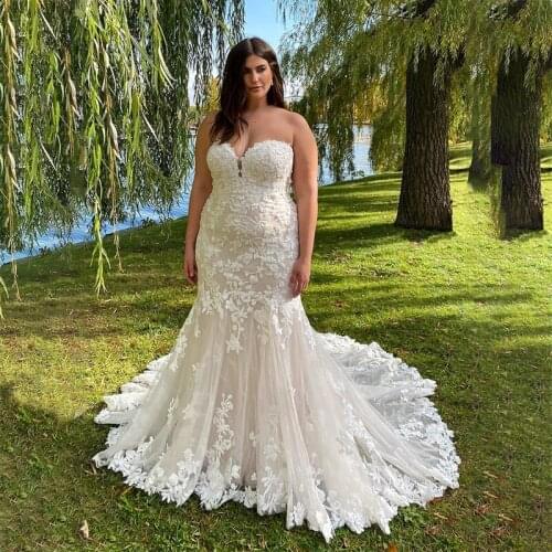 African Sweetheart Mermaid Plus Size Wedding Dress 2021 New Off Shoulder Lace Bridal Gowns Court Train Bohemian Beach Boho