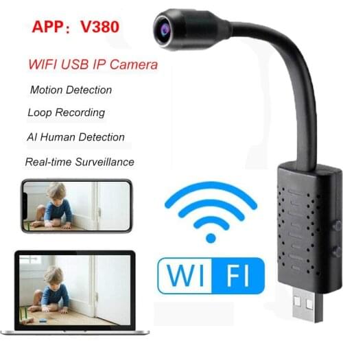 HD Smart Mini Wifi USB Camera Real-time Surveillance IP Camera AI Human Detection Loop Recording Mini camera Support 64G