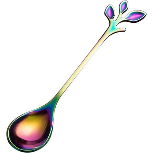 Creative Leaf Fruit Fork Stainless Steel Non-toxic Coffee Mixing Spoon Fruit Forks Kitchen Flatware