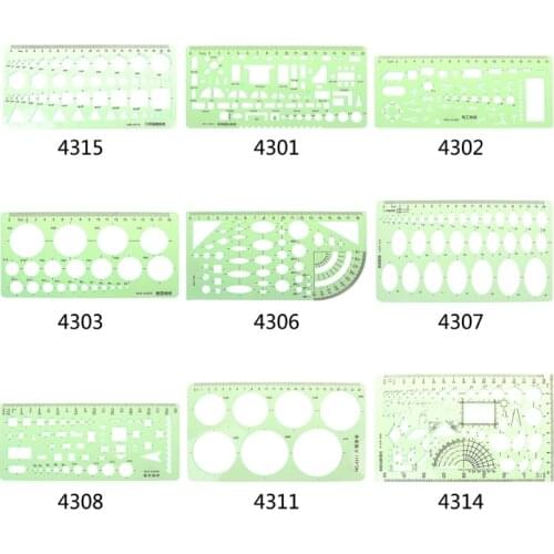 Green Plastic Circles Geometric Template Ruler Stencil Measuring Tool Students K5DB