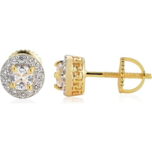 1Pair S925 Sterling Silver Hip Hop Prong Setting Cubic Zirconia Bling Ice Out Round Stud Earrings for Women Men Unisex Jewelry