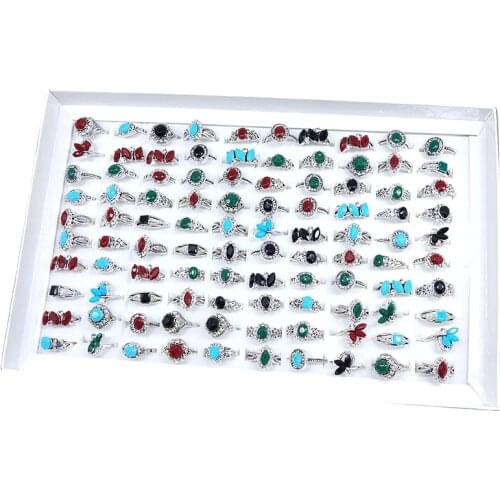 MixMax 24 Pieces Womens Rings Beautiful Flowers Silver Plated Enamel Rhinestone Inlay Fashion Jewelry Party Gifts Wholesale Lot