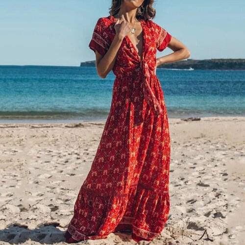 Elegant Maxi Dress Robe for Women Vintage Spring Autumn Long Boho Dress Hollow Out Bowknot Front Vestido Feminino 2021