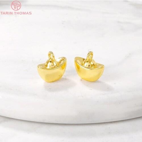 6PCS 8.5x9MM Hole 2MM 24K Gold Color Brass Gold Ingot Charm Pendants for DIY Jewelry Making Findings Accessories