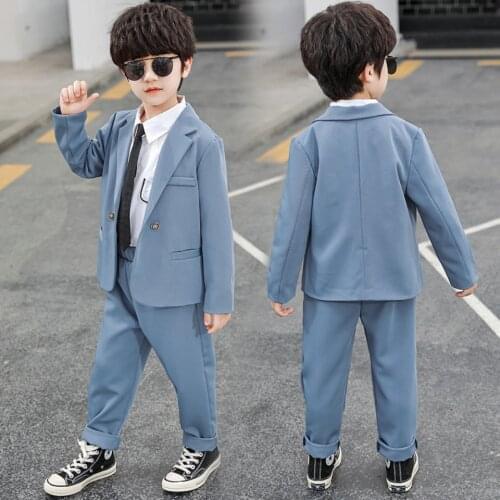 2Pieces/set Baby Boy Clothes Set Solid Color Spring Autumn Kids Boys Clothes Suit For 18M-12Yrs Formal Outwear+ Pant Outfits