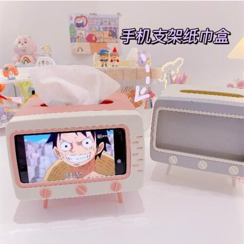 2020 Creative TV Tissue Box Desktop Paper Holder Dispenser Storage Napkin Case Organizer with Mobile Phone Holder