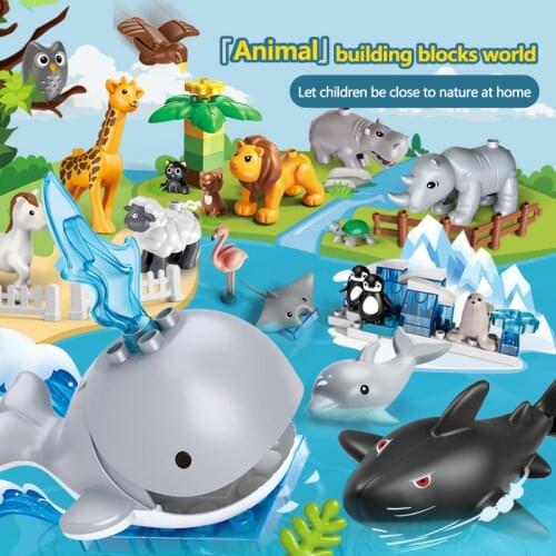 2021 New Big Size Animals Building Blocks Accessories Zoo Farm Toys Animal Koala Owl Flamingo Kangaroo Creativity Education Toys