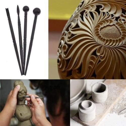 4Pcs/lot Black Color Ceramic Polymer Clay Brush Diy Carving Craft Tool Ceramics Manual Pill Stick Pottery Tools