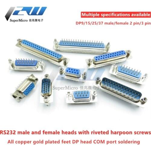 5pcs/lot DB9 DB15 DB25 DB37 9/15/25/37 Straight Pin 180 Degree Male and Female D-sub PCB Mount DP9 DP15 DP25 DP37 connector