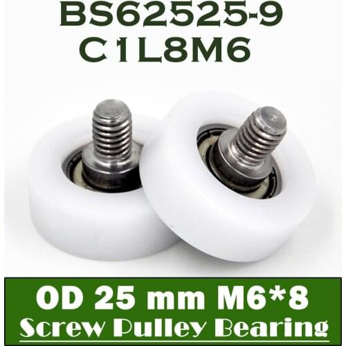 625ZZ Screw Pulley Bearing OD 25 mm M6*8 ( 2 PCS ) Doors and Windows Roller Mute Wheel POM 625 ZZ Plastic Covered Bearings