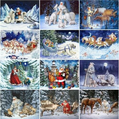 AZQSD 5D Diamond Embroidery Santa Claus Winter Handicraft Diamond Painting Christmas Portrait Cross Stitch Rhinestone Home Decor