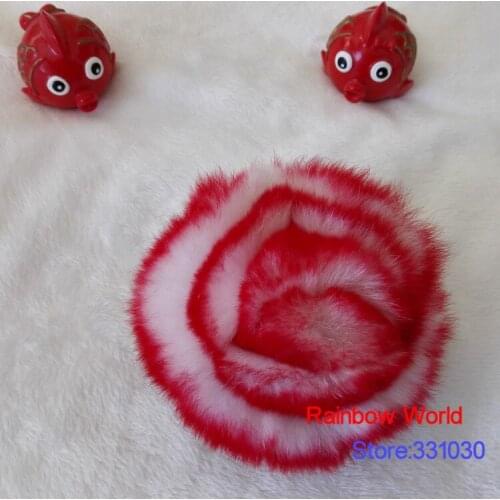 Free shipping 9cm Genuine red rabbit Fur Rose flower Brooch for coat corsage Fashion DIY accessories 2 Pieces/lot