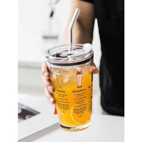 Household glass measuring cup with straw heat resistant milk coffee cup children breakfast oatmeal fruit juice cup drinkware