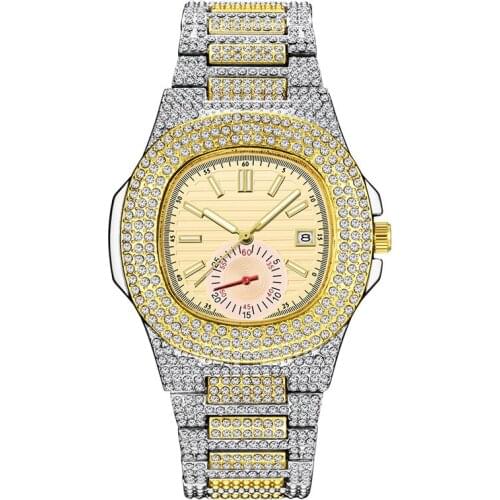 COOL Genuine Brand 1216 Watches Mens Fashion Alloy Band Diamond Luxury Gold Date Quartz Clock Reloj Hombre Acero Inoxidable 1216