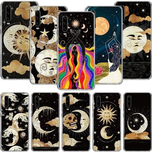 Funny Sun Moon Face Phone Case For Huawei P30 P40 P20 P10 Mate 20 10 30 Lite Pro P Smart Z Plus Printing Cover Coque Shell