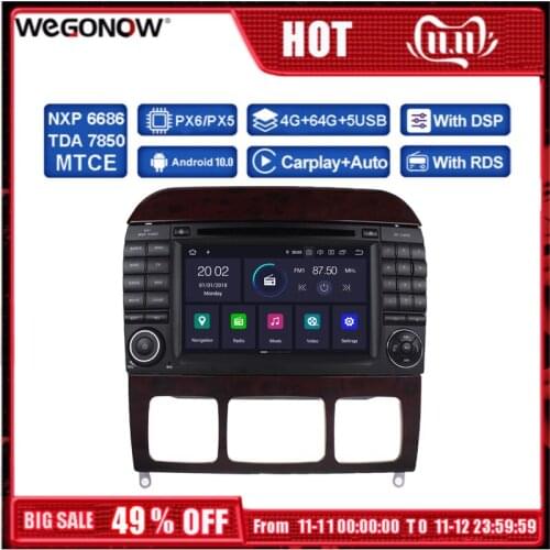 DSP Car DVD Player PX6 IPS Android 10 4GB 64GB ROM Bluetooth 5.0 RDS Radio GPS Map Wifi For Benz W220 S400 S420 S430 W215 CL600