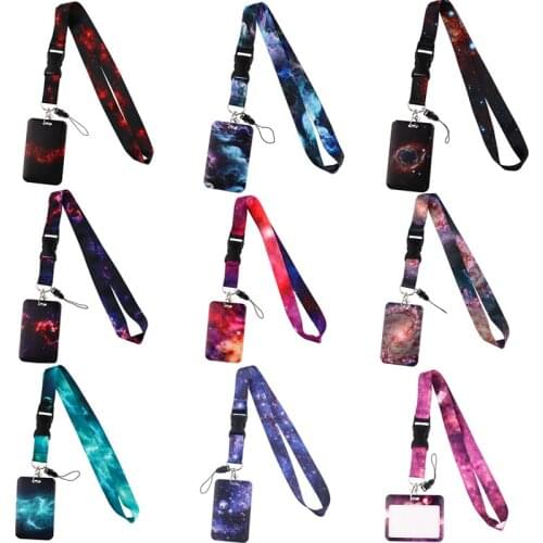 G2279 Art Starry Sky Series Keychain Phone USB Badge Holder Strap Neck lanyard Credit Card Holder Student Card Case
