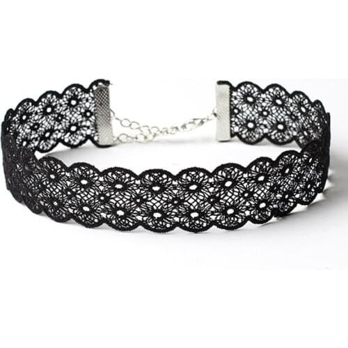 Gothic Black Hollow Flower Tattoo Lace Choker Necklace for Women Harajuku Ladies Wide Collar Chocker Jewelry New YR026