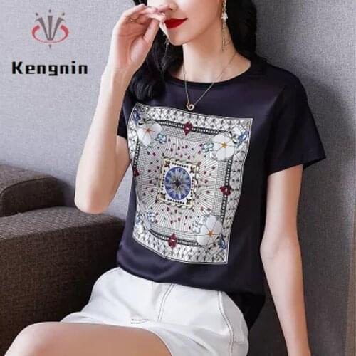 Женские шелковые футболки Kengnin China At AliExpress