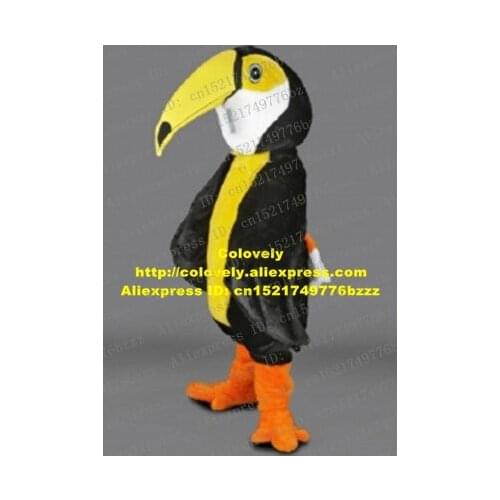 Cool Black White Toco Toucan Barbet Hornbill Cormorant Pelican Mascot Costume With Orange Claws White Belly Globe Head No.7123