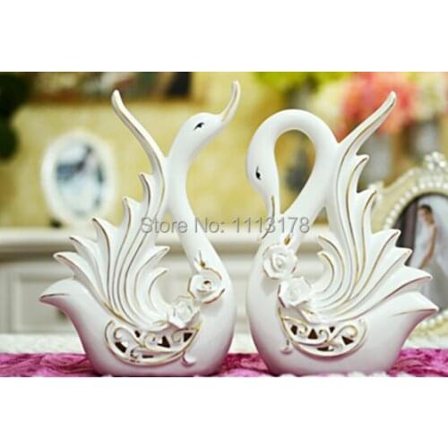 Flying Swan wedding cake toppers porcelain bride and bridegroom Figurine cake topper table room decoration Valentines Day gift
