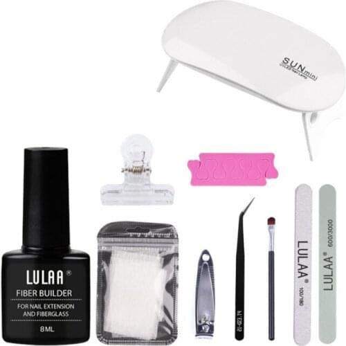 NEW Nail Fiber Extension Tools Set Extension Glue Fiber Sheet Nail Clipper Lamp UV Phototherapy Nail Extension Repair Tools Set