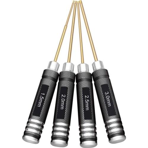 4 Pcs 1.5 / 2.0 / 2.5 / 3.0 mm Hex Screwdriver Set Titanium Hex Wrench Tool Set for Multi-Axis FPV RC Tool