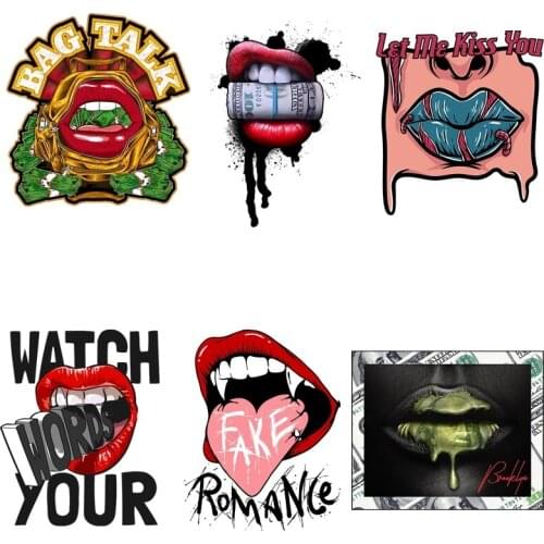 Lips Patch DIY Print-On T-Shirt Hoodies Washable Thermal Clothes Sticker Fashion Women Diamond Lips Stickers Iron On Patches