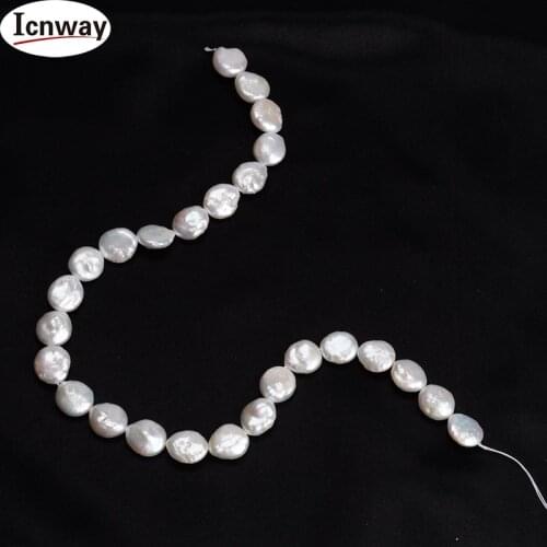 Natural AA button white Freshwater Pearl 12-13mm 15inches DIY necklace bracelet earring FreeShipping Wholesale