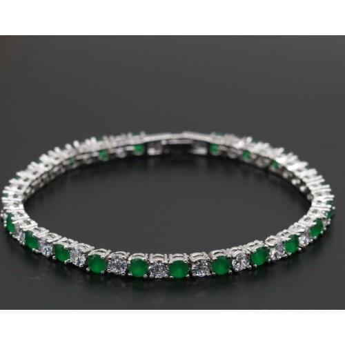 New Fashion Silver Color Bracelet For Women Superior Green Zirconia Adjustable Link Chain Bracelet Length 19cm