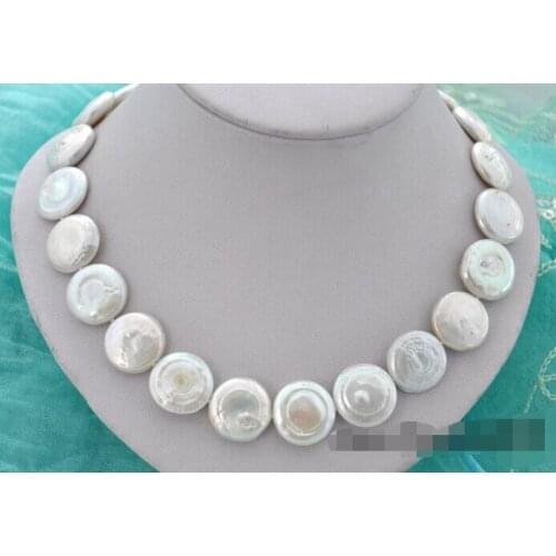 Charming Attractive 18" 20mm coin white freshwater pearl necklace