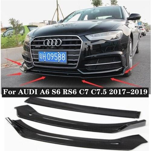 3Pcs/1set ABS /Carbon Fiber Car Front Lip Splitters Bumper Aprons Cup Flaps Fits For Audi A6 S6 RS6 C7 C7.5 2017 2018 2019