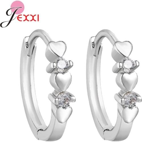 Trendy Elegant 925 Sterling Silver Heart Hoop Earrings For Women Girl Charming Simple Cubic Zirconia Ear Hoops Jewelry