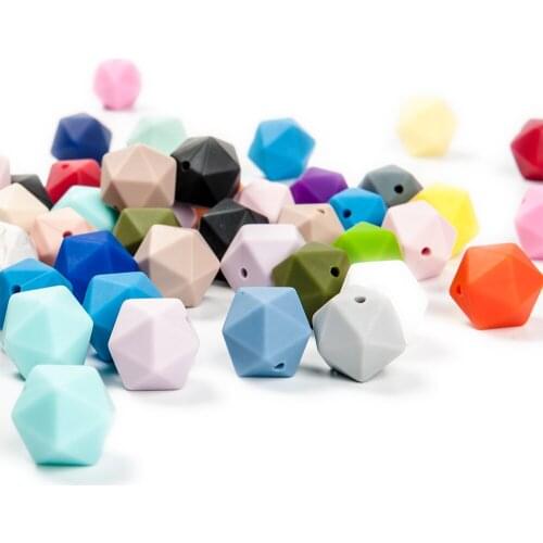 Cute-idea 50Pcs 14mm silicone icosahedron Beads safe pacifier chain eco-frendlly BPA Free handmade DIY chewable jewelry toy