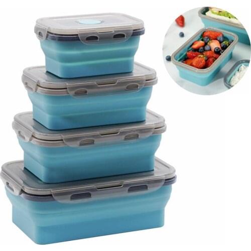 Silicone Collapsible Lunch Box Food Storage Container Folding Microwavable Oven Bento Portable Outdoor Picnic Camping Food Box