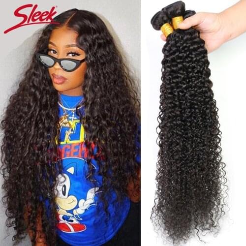 Sleek Brazilian Kinky Curly Hair 1/3/4 Bundles Deep Curly Hair Weaves 30 32 34 Inch Natural Remy Human Hair Extensions