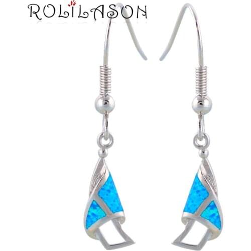 Special design Super supplier Wholesale Blue Fire Opal Silver Stamped Women Dangle Party Earrings Fashion Jewelry OE174