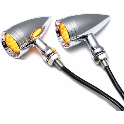 Universal Chrome Amber LED Chrome Motorcycle Stop Brake/Running Turn Signal Tail Light Cruiser Chopper Bobber Touring