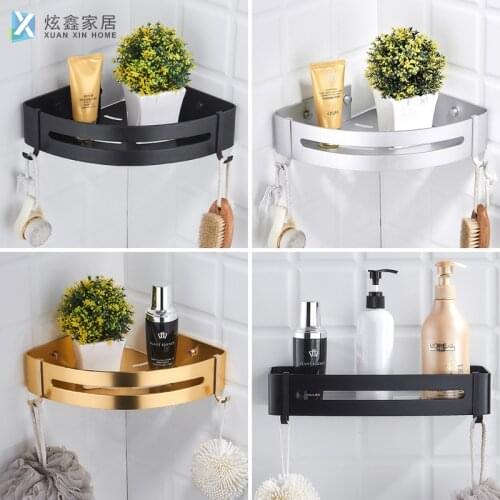 Space Aluminum Rack Bathroom Storage Shelf Without Punching Multiple Colour Triangle Holder Square Hanger Toilet Corner Pendant