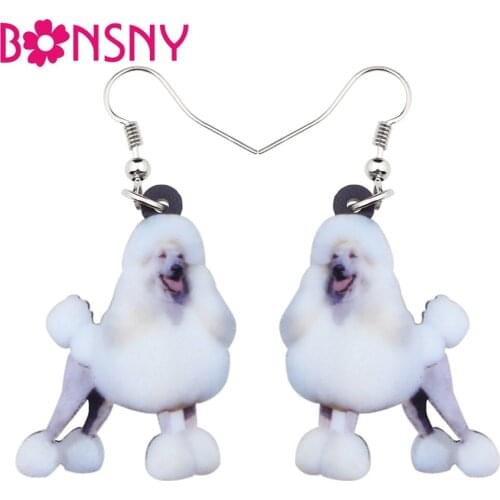 Bonsny Statement Acrylic Smile Poodle Dog Earrings Big Long Dangle Drop Gift for Women Girls Ladies Teens Fashion Animal Jewelry