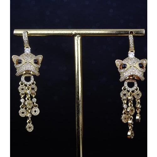 QTT Exaggerated Lion Head Chain Dangle Earrings Fashion For Women Punk Hip Hop Trendy Drop Earring Women Party Jewelry