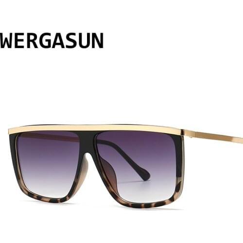 WERGASUN Flat Top Oversized Women Sunglasses Retro Shield Shape Luxy Brand Design Big Frame Shades Sunglasses Women UV400