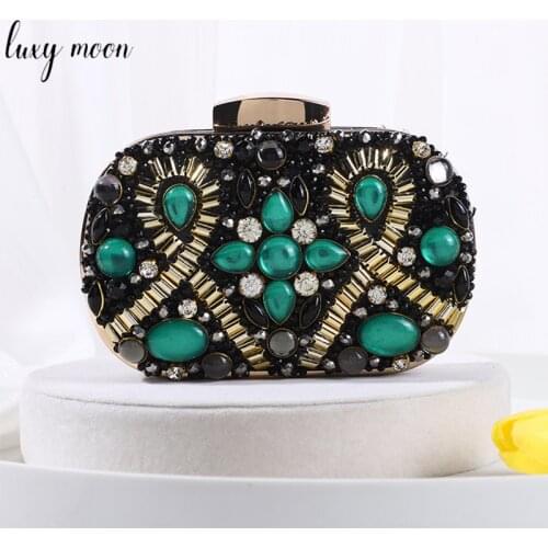 Beaded Green Party Purses and Handbags for Women 2021 Designer Luxury Wedding Clutch Crystal Evening Bag ZD2131